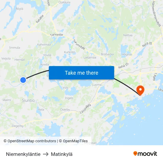 Niemenkyläntie to Matinkylä map