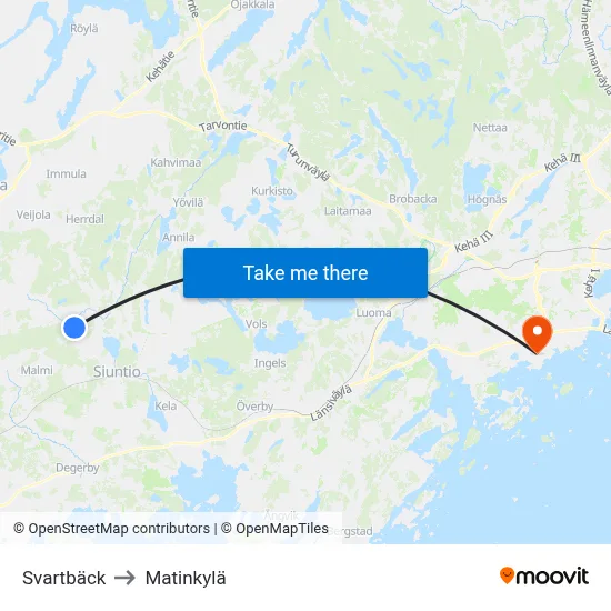 Svartbäck to Matinkylä map