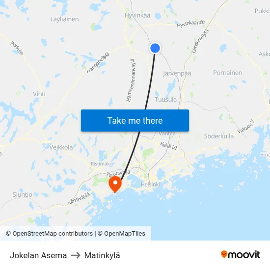 Jokelan Asema to Matinkylä map