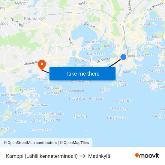Kamppi to Matinkylä map