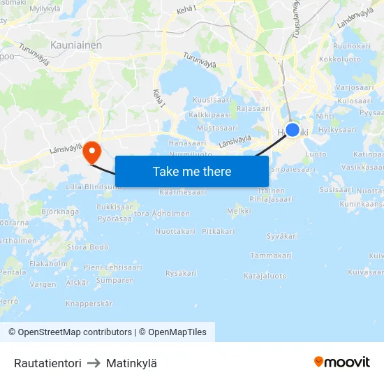 Rautatientori to Matinkylä map
