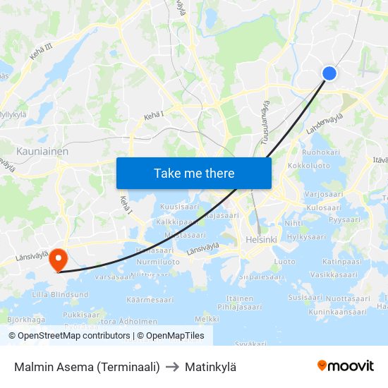 Malmin Asema (Terminaali) to Matinkylä map