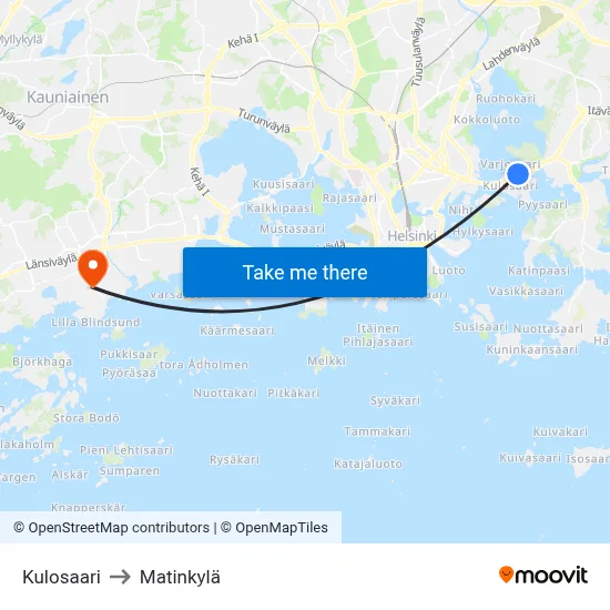 Kulosaari to Matinkyla map