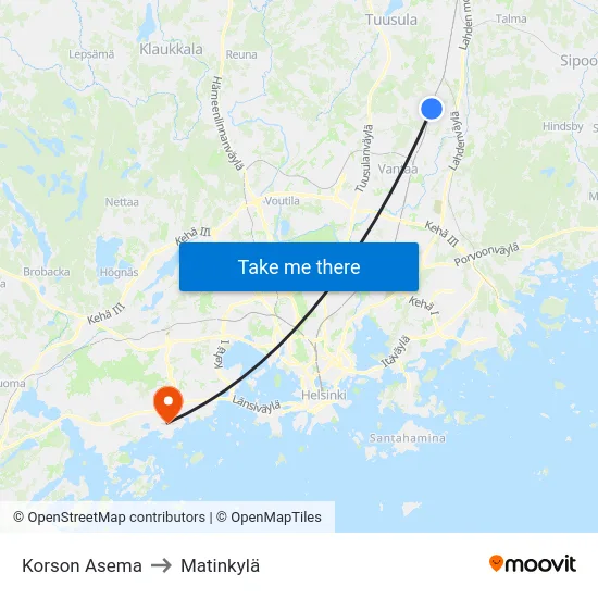 Korson Asema to Matinkylä map