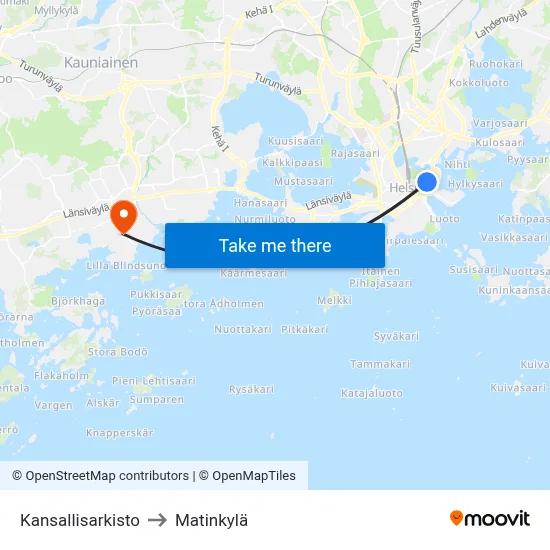 Kansallisarkisto to Matinkylä map