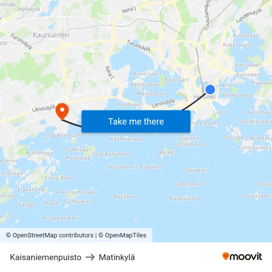 Kaisaniemenpuisto to Matinkylä map