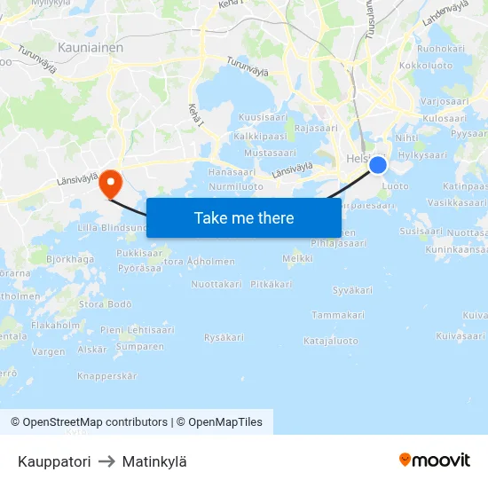 Kauppatori to Matinkylä map