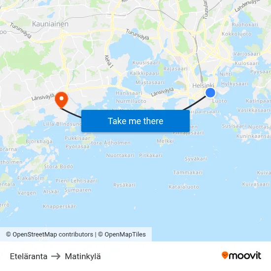 Eteläranta to Matinkyla map