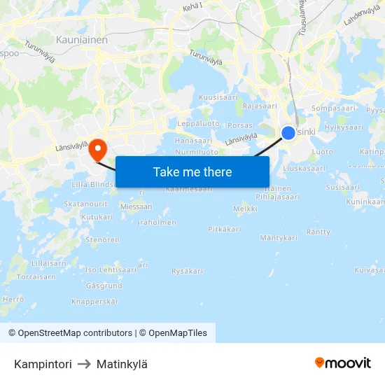 Kamppi Square to Matinkyla map