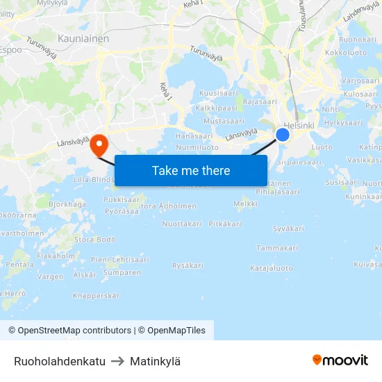 Ruoholahdenkatu to Matinkylä map