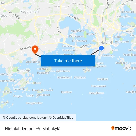 Hietalahdentori to Matinkylä map