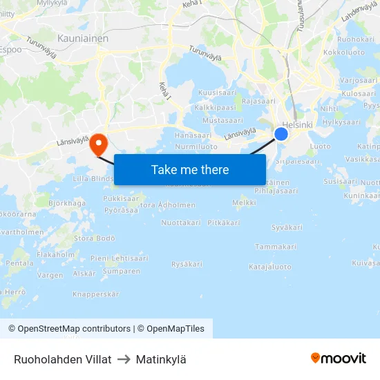 Ruoholahden Villat to Matinkylä map