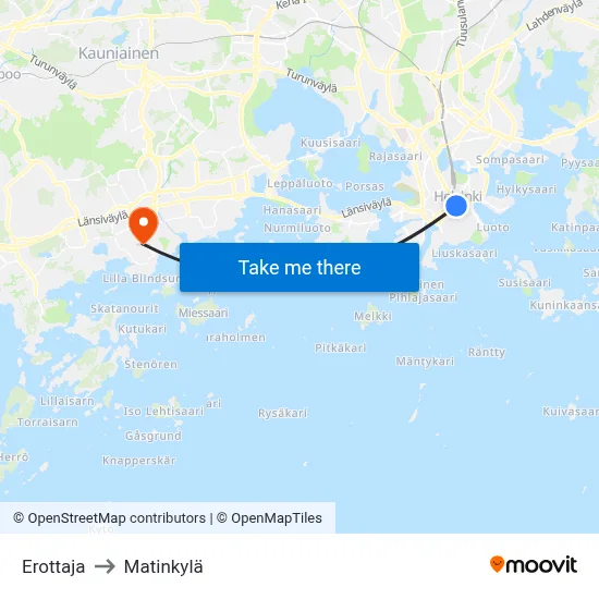 Erottaja to Matinkyla map