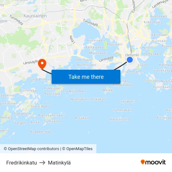Fredrikinkatu to Matinkylä map
