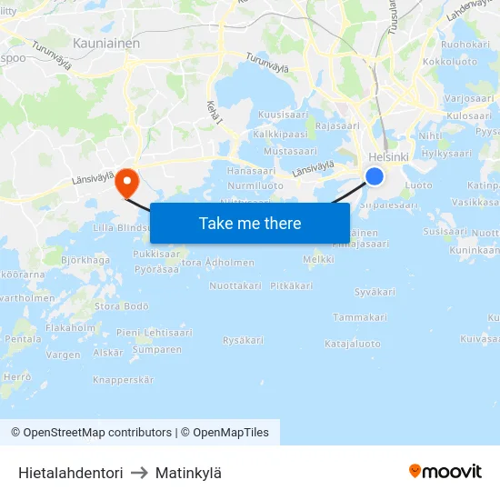Hietalahdentori to Matinkylä map