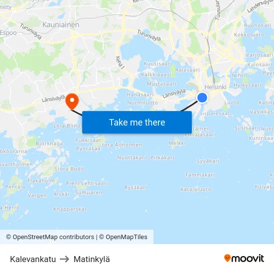 Kalevankatu to Matinkylä map