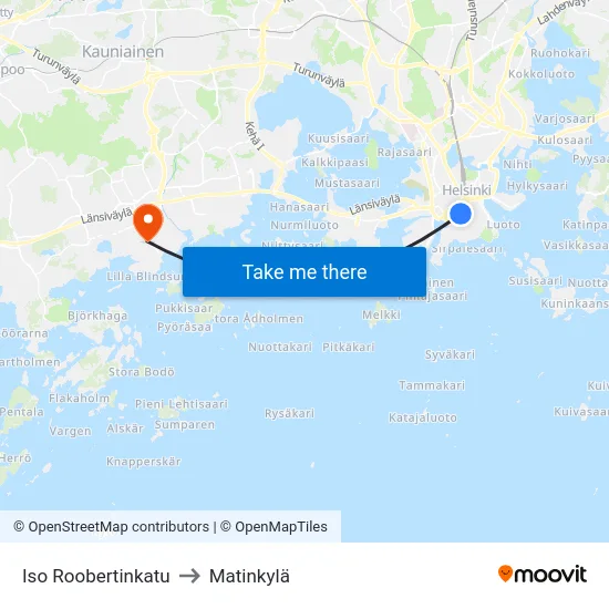 Iso Roobertinkatu to Matinkylä map