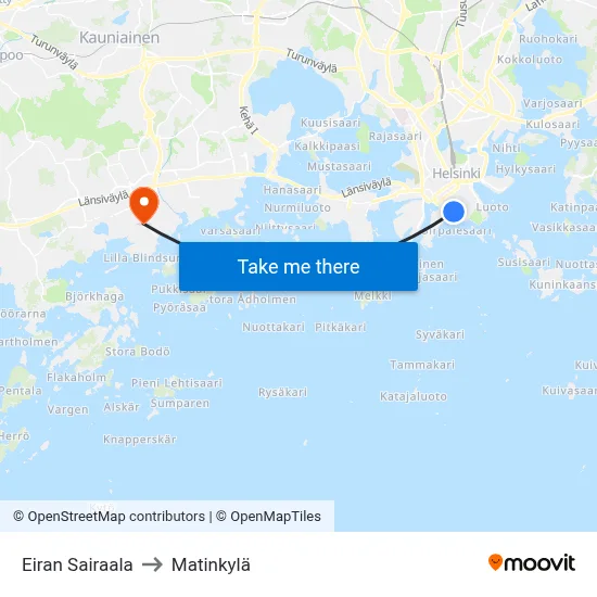 Eiran Sairaala to Matinkylä map