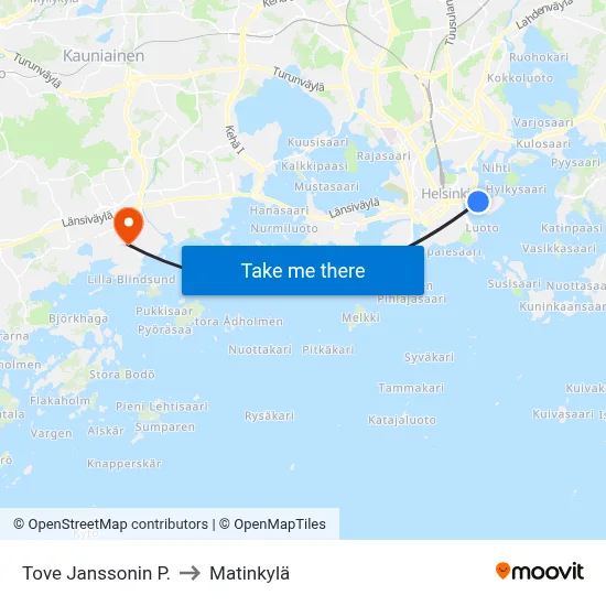Tove Jansson Park to Matinkyla map