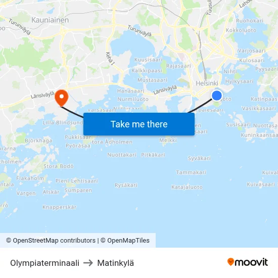 Olympiaterminaali to Matinkylä map