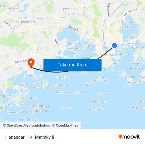 Hanasaari to Matinkylä map