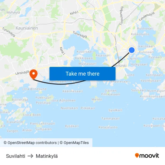 Suvilahti to Matinkylä map