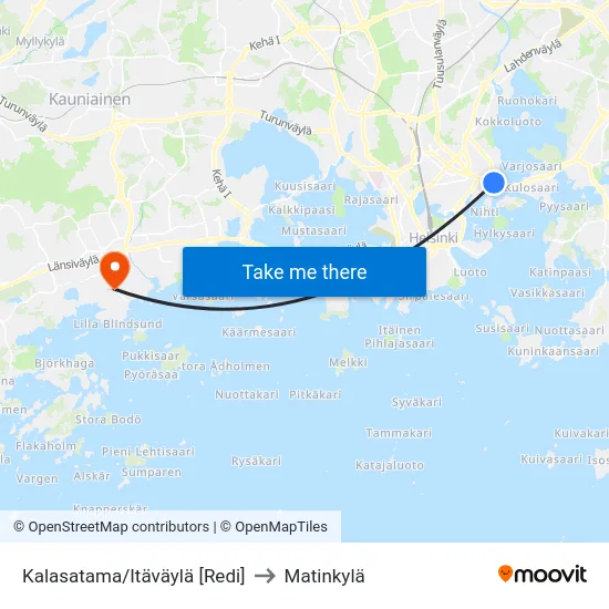 Kalasatama/Itäväylä [Redi] to Matinkylä map