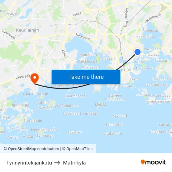 Tynnyrintekijänkatu to Matinkylä map