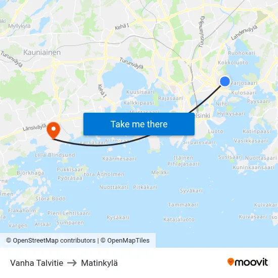 Vanha Talvitie to Matinkylä map