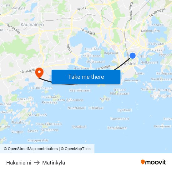 Hakaniemi to Matinkylä map