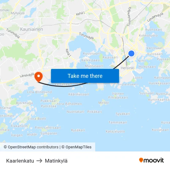 Kaarlenkatu to Matinkylä map