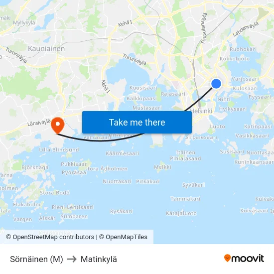Sörnäinen (M) to Matinkylä map