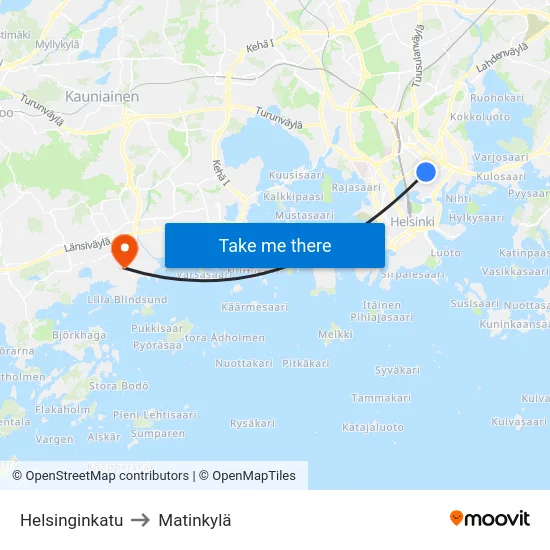 Helsinginkatu to Matinkylä map