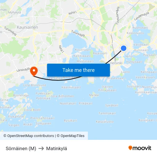 Sörnäinen (M) to Matinkylä map