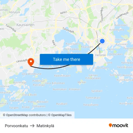 Porvoonkatu to Matinkylä map