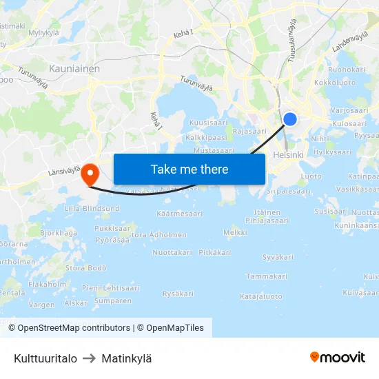 Kulttuuritalo to Matinkylä map