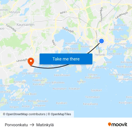 Porvoonkatu to Matinkylä map