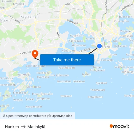 Hanken to Matinkylä map