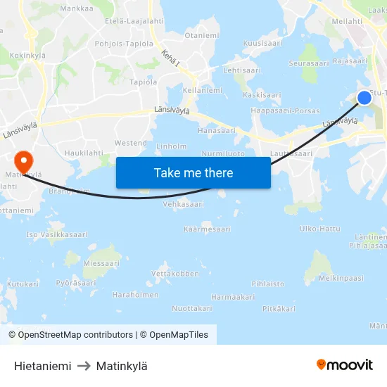 Hietaniemi to Matinkylä map