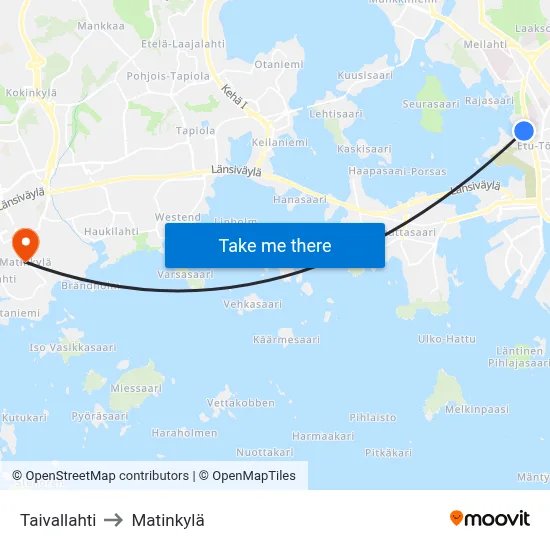 Taivallahti to Matinkyla map