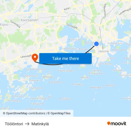 Töölö Square to Matinkyla map