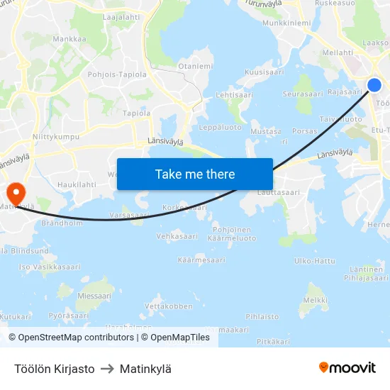 Töölö Library to Matinkyla map