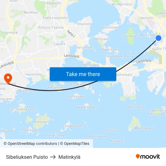 Sibeliuksen Puisto to Matinkylä map