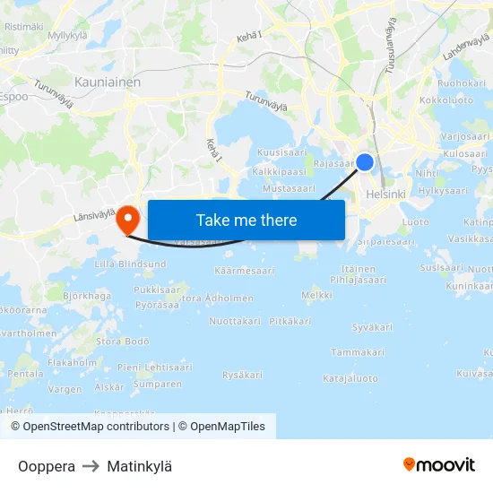 Ooppera to Matinkylä map