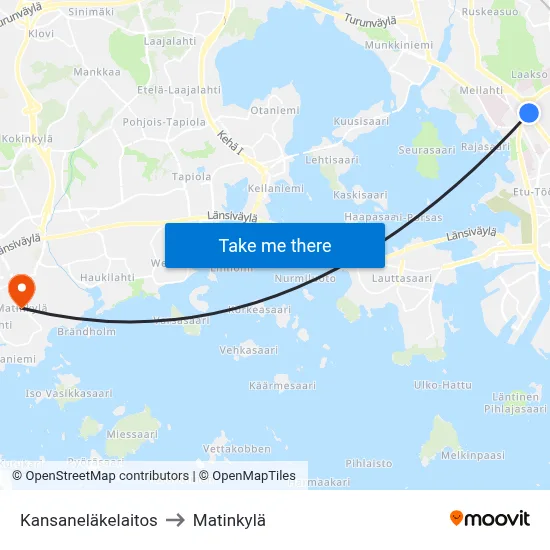 Kansaneläkelaitos to Matinkylä map