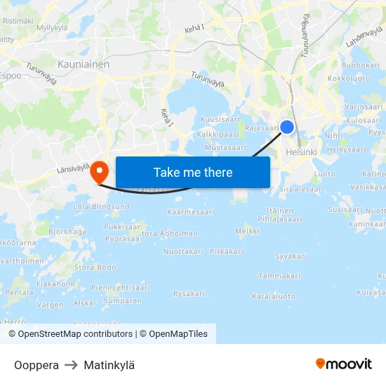 Ooppera to Matinkylä map