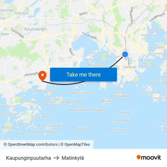 Kaupunginpuutarha to Matinkylä map