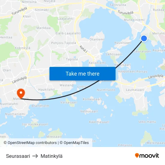 Seurasaari to Matinkylä map