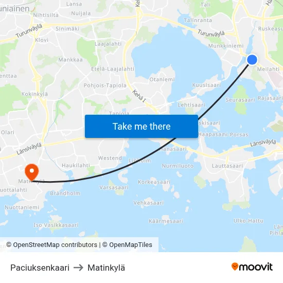 Paciuksen Arc to Matinkyla map