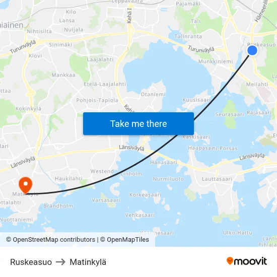 Ruskeasuo to Matinkylä map